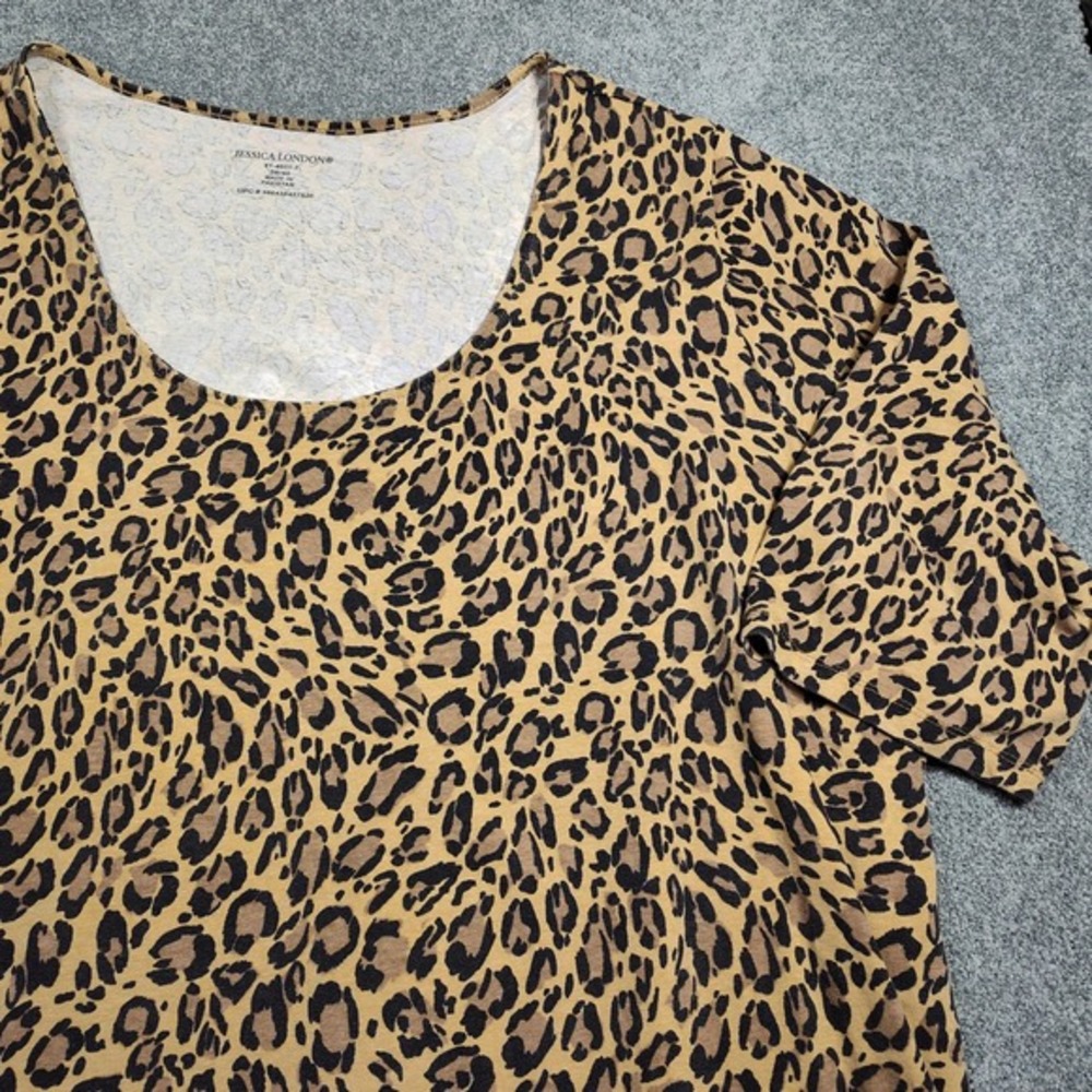 Jessica London‎ Womens 38/40 Top Leopard Print Scoop Neck Short Sleeve Plus Size - Picture 4 of 9